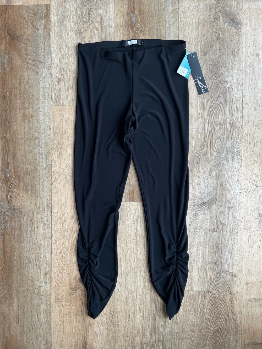 Sympli Manhattan Legging 10 NWT Black Ruched Tulip Hem Made Canada
